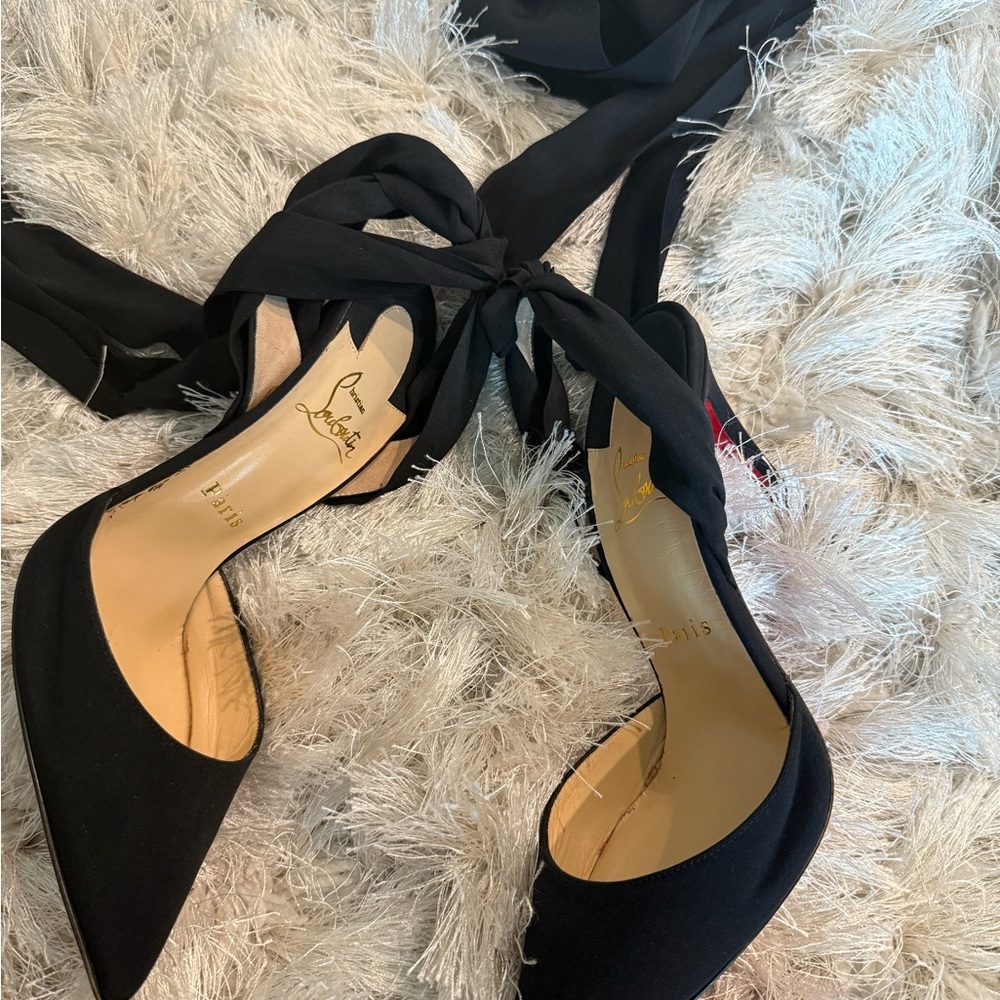 Christian Louboutin Douce Du Desert Ankle Tie Stiletto Black - Picture 4 of 6
